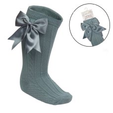 S350-SG: Sage Knee Length Socks w/Large Bow (0-24 Months)